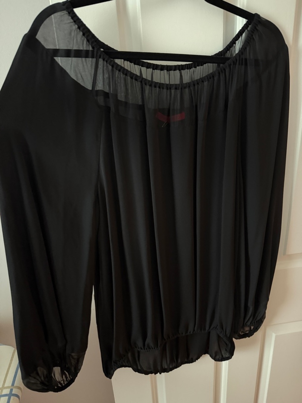 Tamara Mellon Silk Sheer Black Off-Shoulder Blouse Size 6
